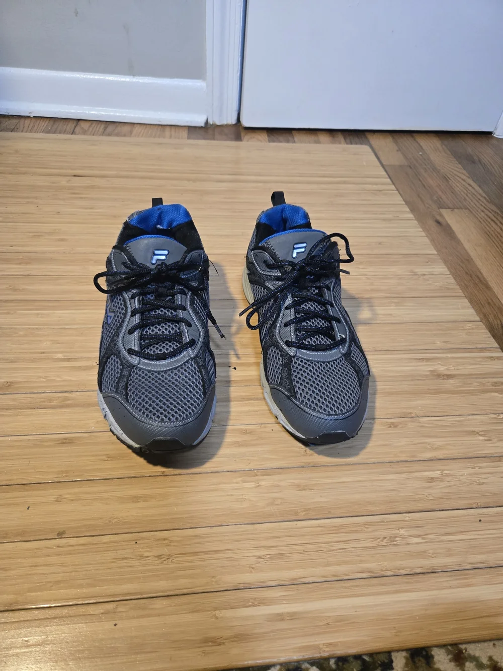Fila Men’s Gray Athletic Mesh Sneakers with Blue Accents